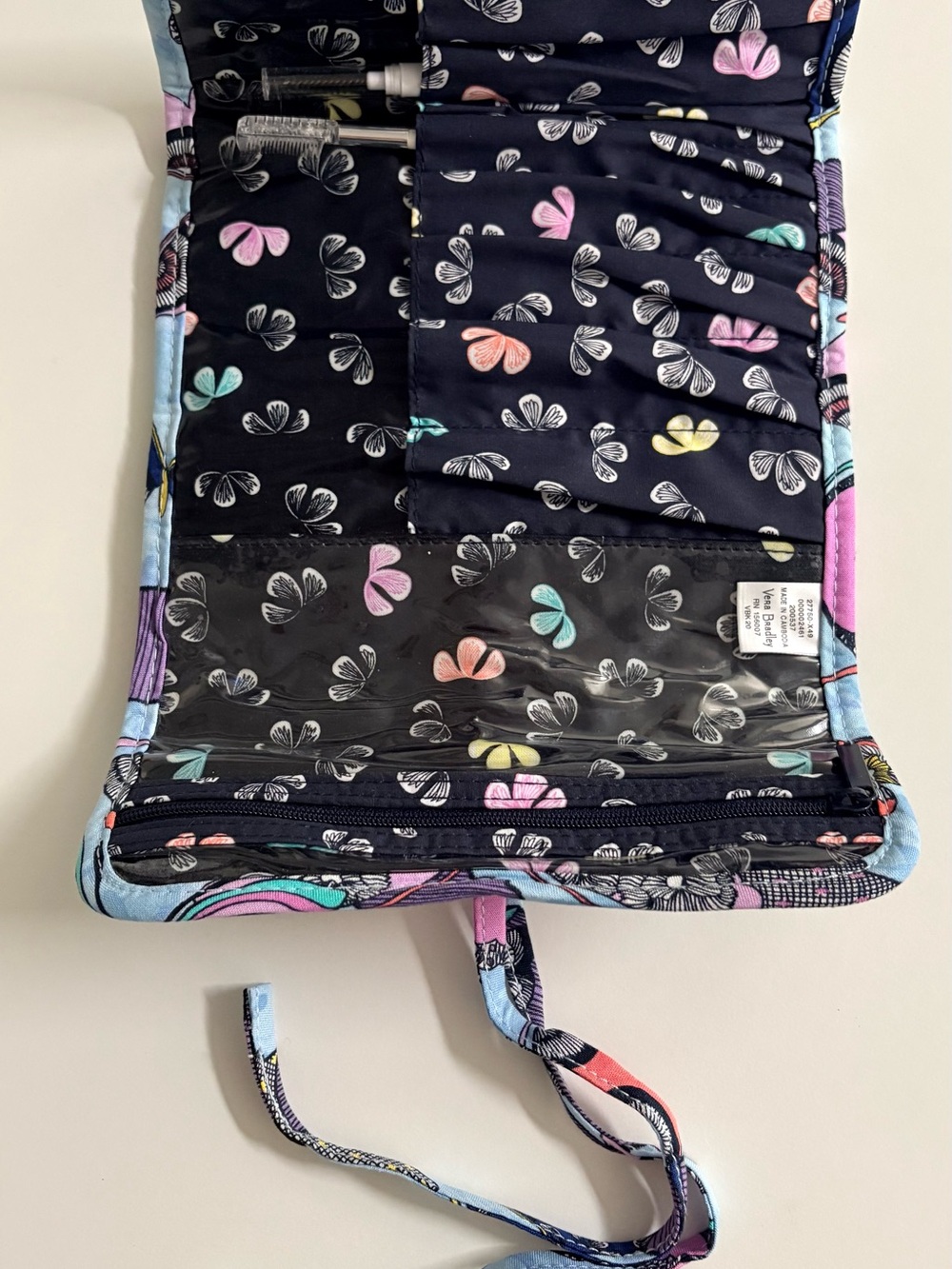 Vera Bradley Navy Multicolor Butterfly Roll-Up Cosmetic Organizer